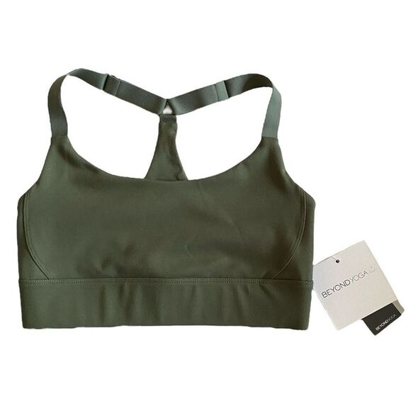 Beyond Yoga Olive Green Powerbeyond Strive Long Line Sports Bra NWT Size Small - Picture 1 of 5